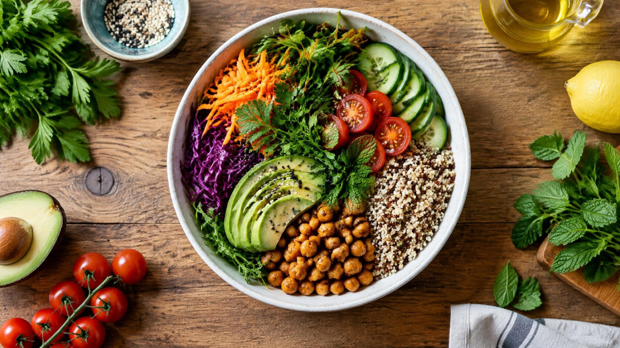 Healthy meal with fresh vegetables on a table
